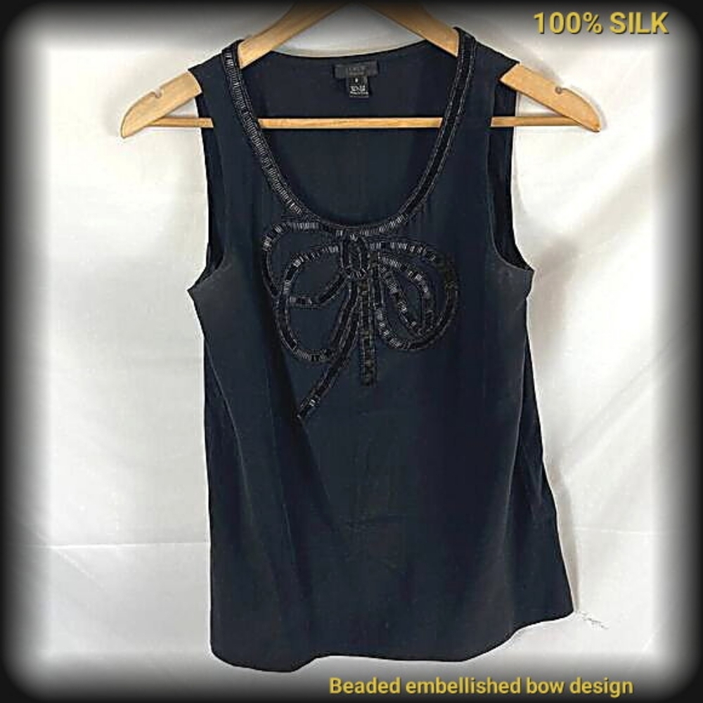 🦩Vintage 100% Silk Beaded Embellished J Crew Sleeveless Blouse Sz 8